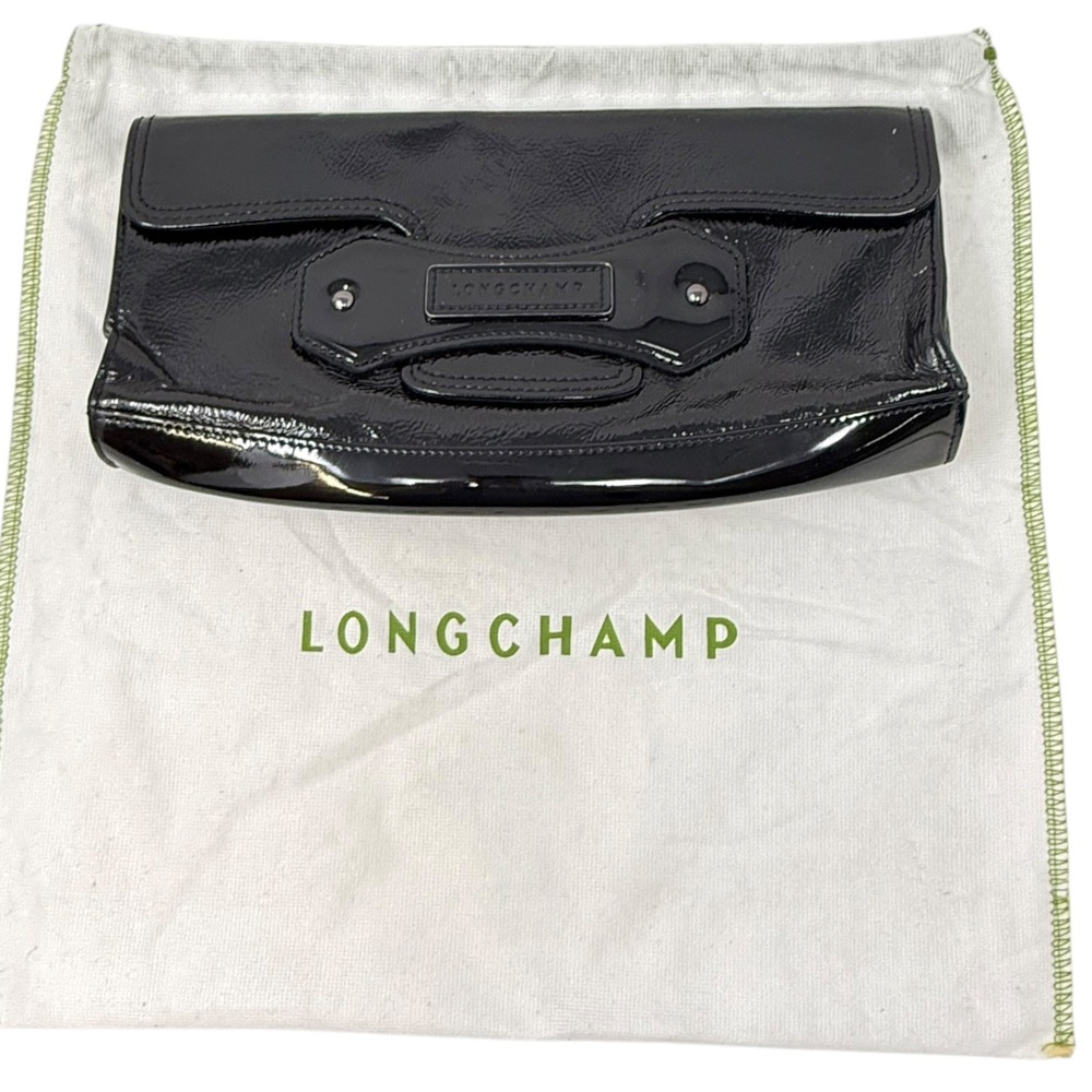 Longchamp Clutch Bag Women Black Patent Leather Evening Handbag Noir Pailleté